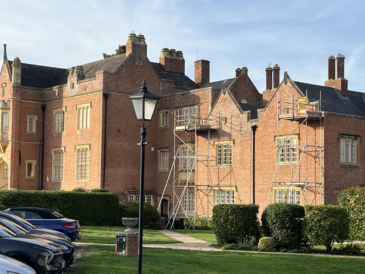 Two scaffold towers providing roof repair access in Stratford-upon-Avon